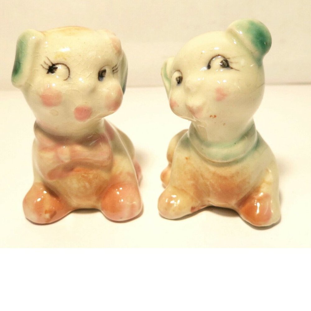 Vintage Multi Colored Dog Boy and Girl Salt & Pepper Shakers - Japan